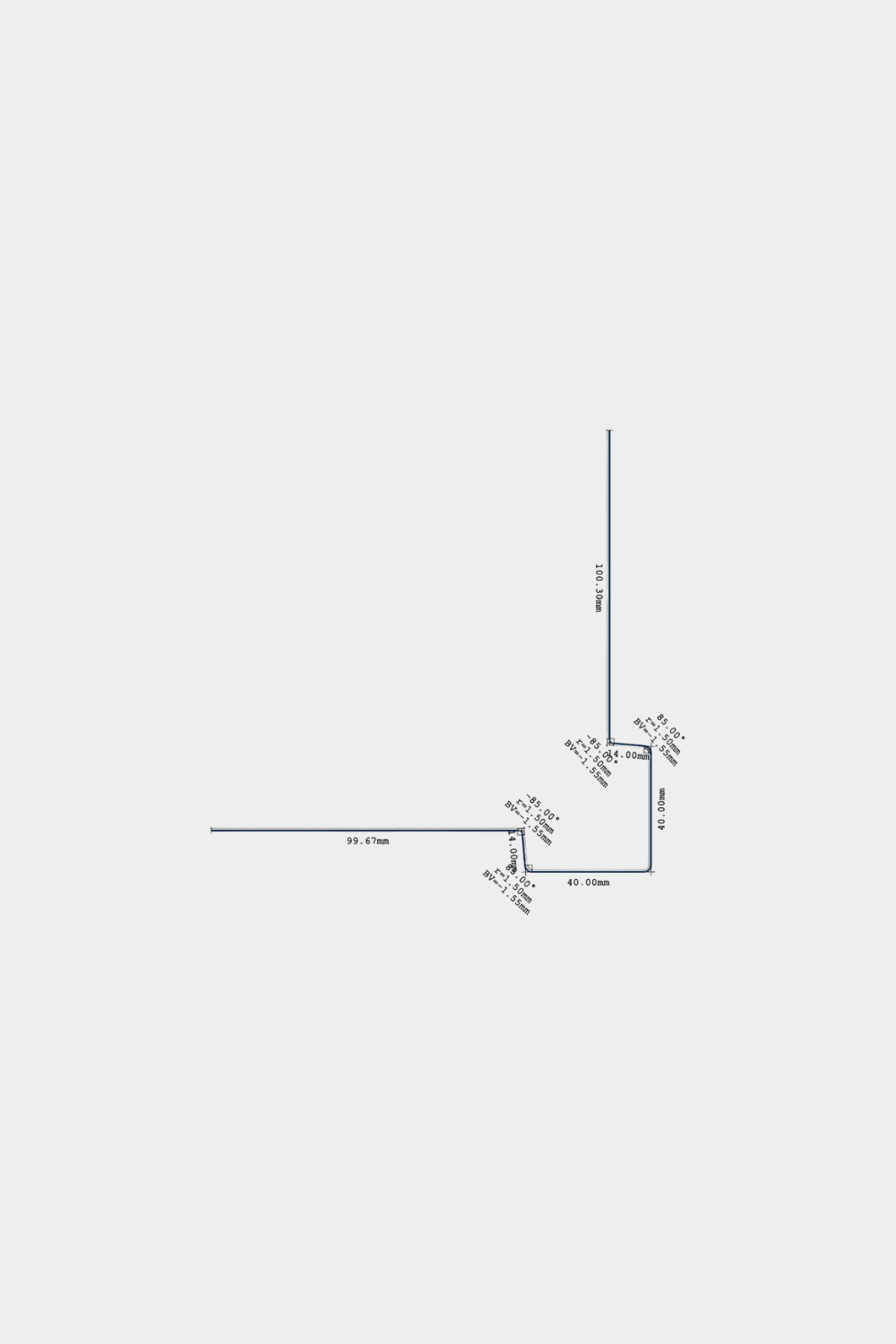 Diagrama técnico do WoodUpp Aluwood canto exterior 240 cm, com detalhe dos ângulos e comprimentos em mm para cantos de painéis de fachada exterior com perfil de canto exterior em alumínio.