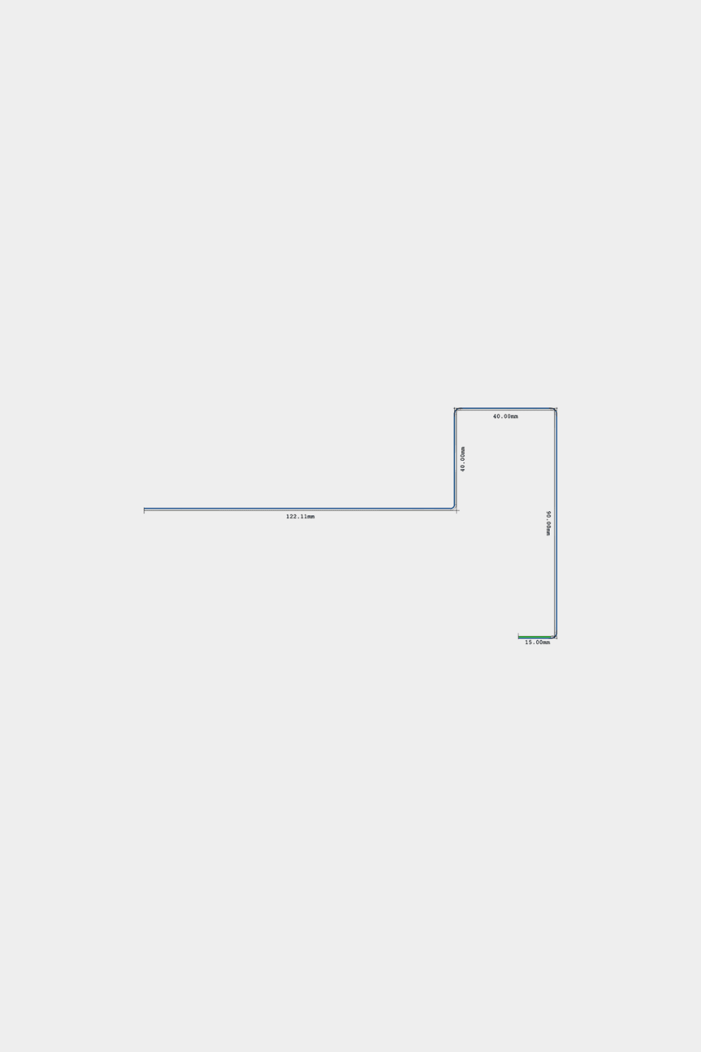 Desenho técnico em L que mostra as dimensões para instalar um canto final de painel de fachada WoodUpp Aluwood de 240 cm com um perfil de alumínio com revestimento a pó.