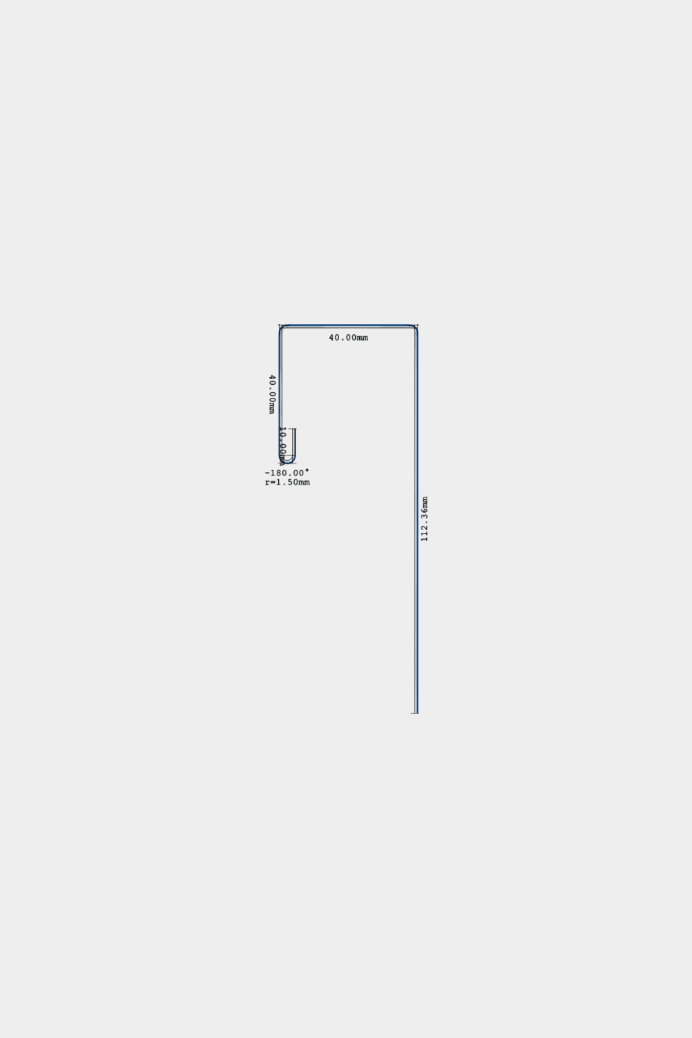 Diagrama técnico da haste de perfil em L para painéis de fachada WoodUpp Aluwood 240 cm, com dimensões identificadas e orifício, concebida para instalação de acabamento superior ou lateral.