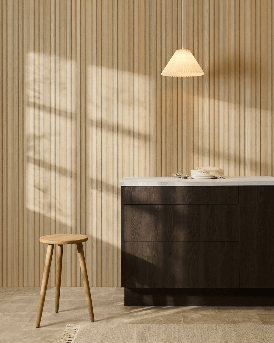 Akupanel | Acoustic Panel / Natural Wood, Classic Oak, Beige Felt, 300 x 60 cm 